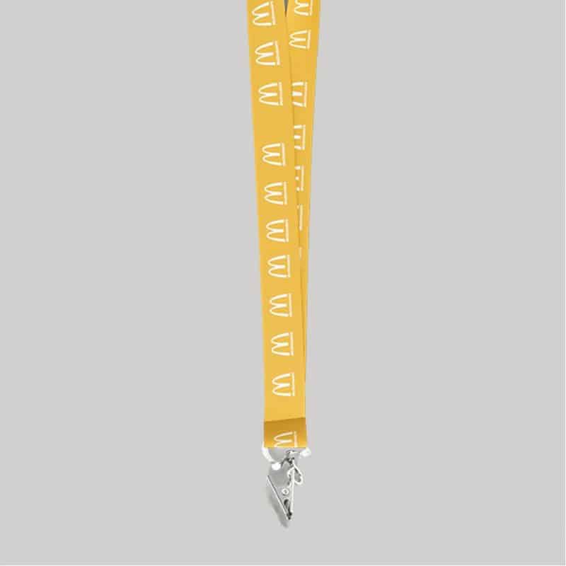 5/8" Yellow custom lanyard printed with company logo with Bulldog Clip attachment 0.625" - 1