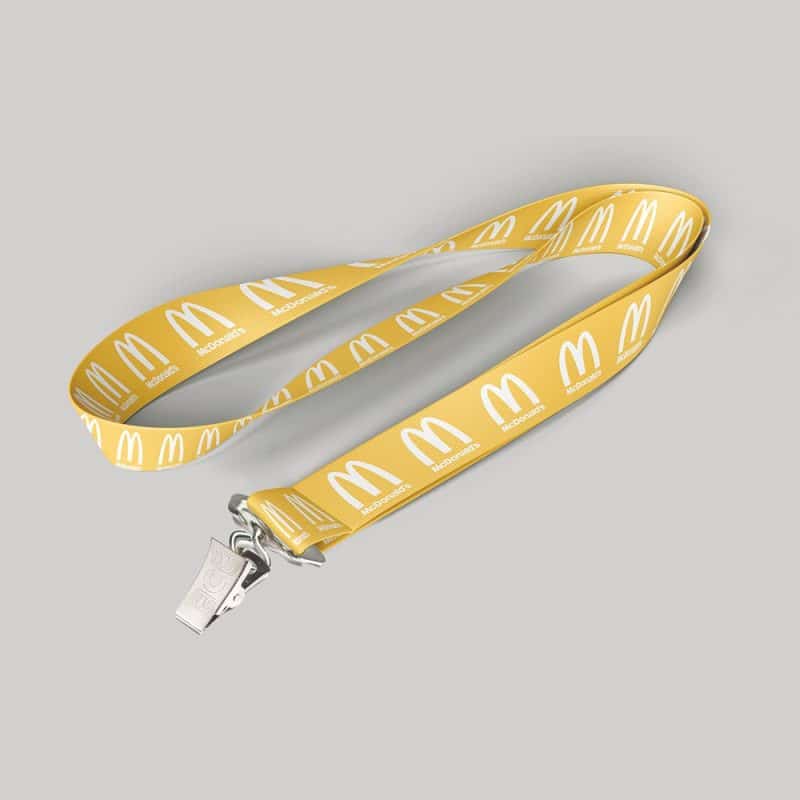 5/8" Yellow custom lanyard printed with company logo with Bulldog Clip attachment 0.625"