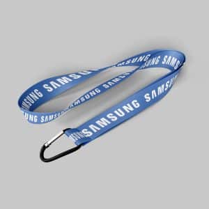 3/4" Royal blue custom lanyard printed with company logo with Carabiner Keychain attachment 0.75"