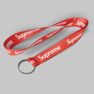 5/8" Red custom lanyard printed with company logo with Key Ring Hook attachment 0.625"