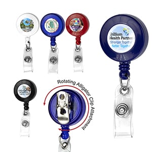 "Bellefontaine VL" Retractable Badge Reel & Badge Holder w/Rotating Alligator Clip (Spot Color)
