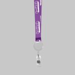 3/4" Purple custom lanyard printed with company logo with White Badge Reel attachment 0.75" - 1