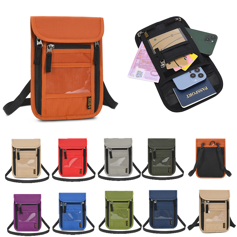 Adjustable Neck Strap Travel Pouch Neck Wallet RFID Blocking - 1