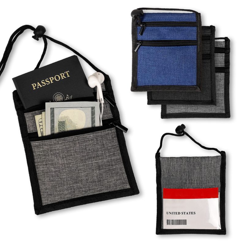 Dual Zippered Heathered Neck Wallet Badge Holders - 1