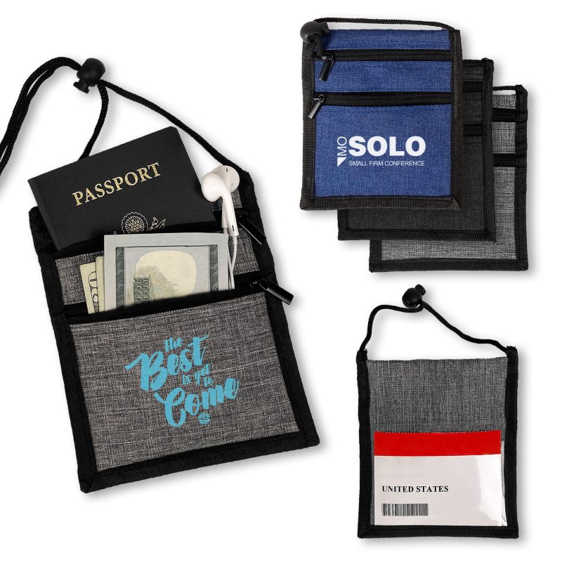 Dual Zippered Heathered Neck Wallet Badge Holders