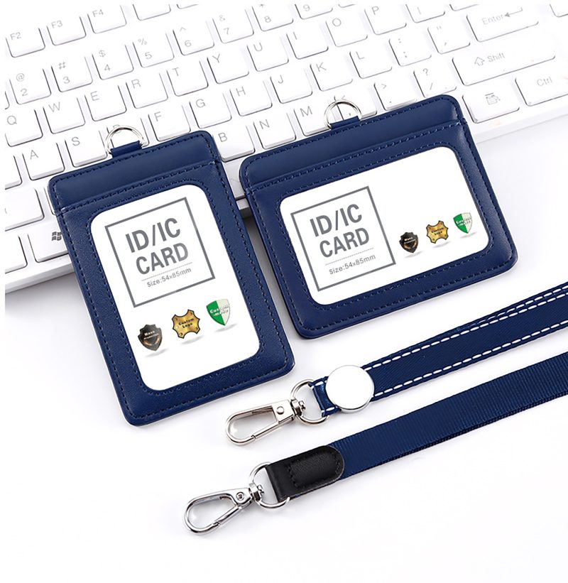Genuine Leather Badge Holder Name Tag Luxury Identification Support Lanyard - 3