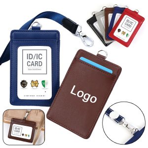 Genuine Leather Badge Holder Name Tag Luxury Identification Support Lanyard