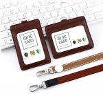 Genuine Leather Badge Holder Name Tag Luxury Identification Support Lanyard - 6