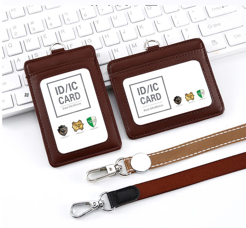 Genuine Leather Badge Holder Name Tag Luxury Identification Support Lanyard - 6