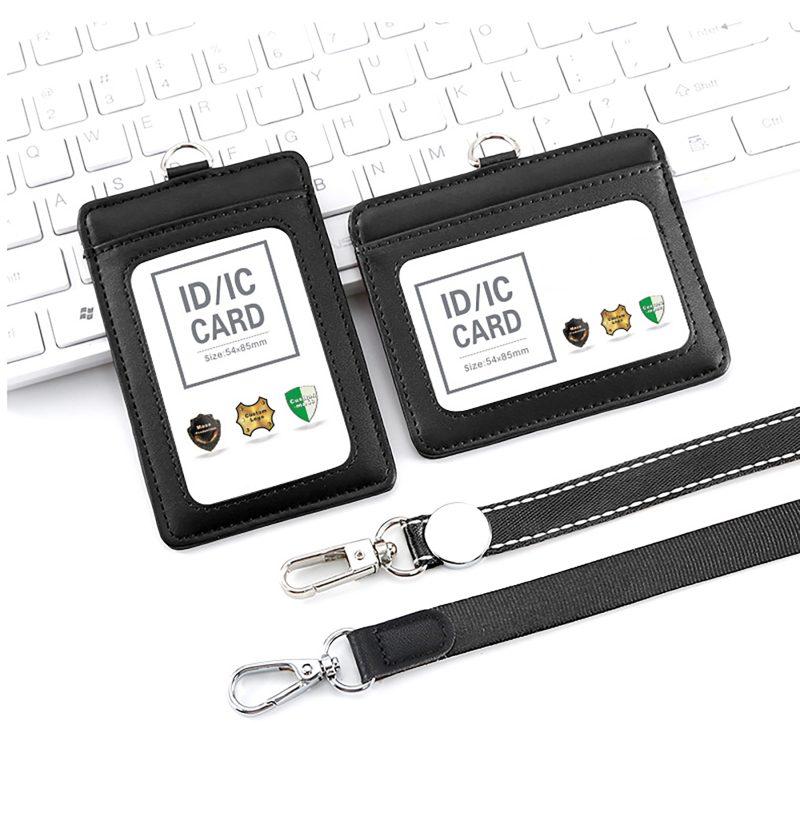 Genuine Leather Badge Holder Name Tag Luxury Identification Support Lanyard - 8