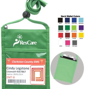 Green One Pocket Event Neck wallet w/Printed 3/8" Lanyard