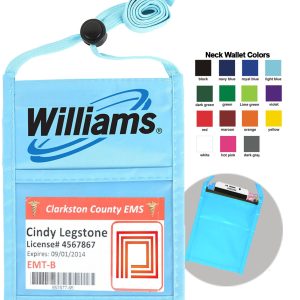 Light Blue One Pocket Event Neck Wallet w/Printed 3/8" Lanyard