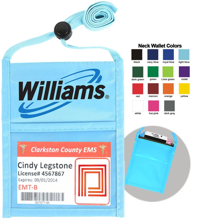 Light Blue One Pocket Event Neck Wallet w/Printed 3/8" Lanyard