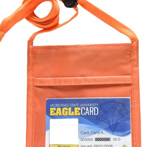 Orange Single Pocket Neck Wallet w/Printed 3/8" Lanyard