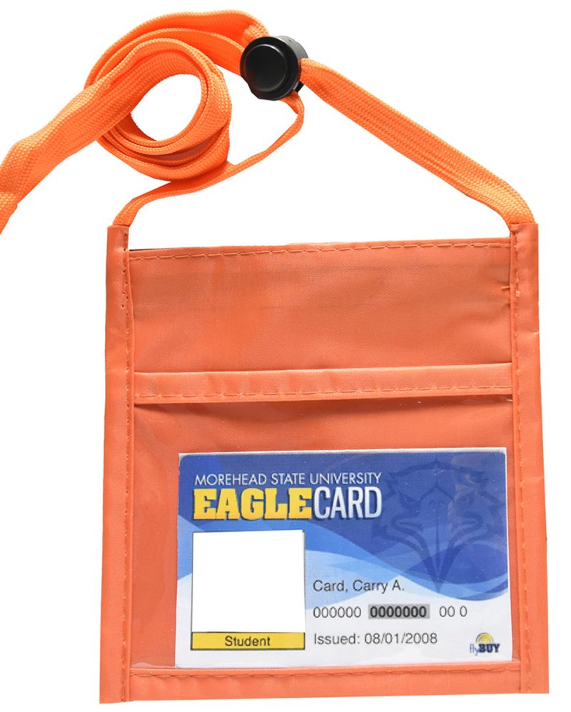 Orange Single Pocket Neck Wallet w/Printed 3/8" Lanyard