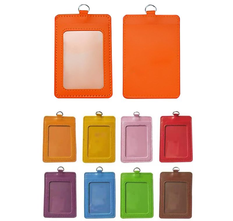 PU Vertical Work Business Name Tag Leather ID Badge Card Holder - 1