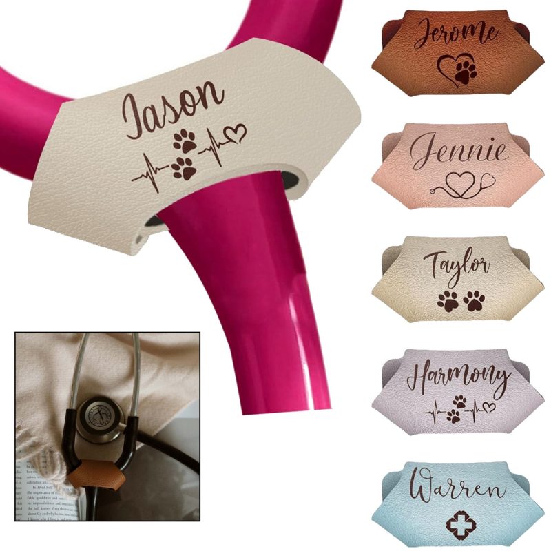 Personalized Faux Leather Stethoscope Name Tag