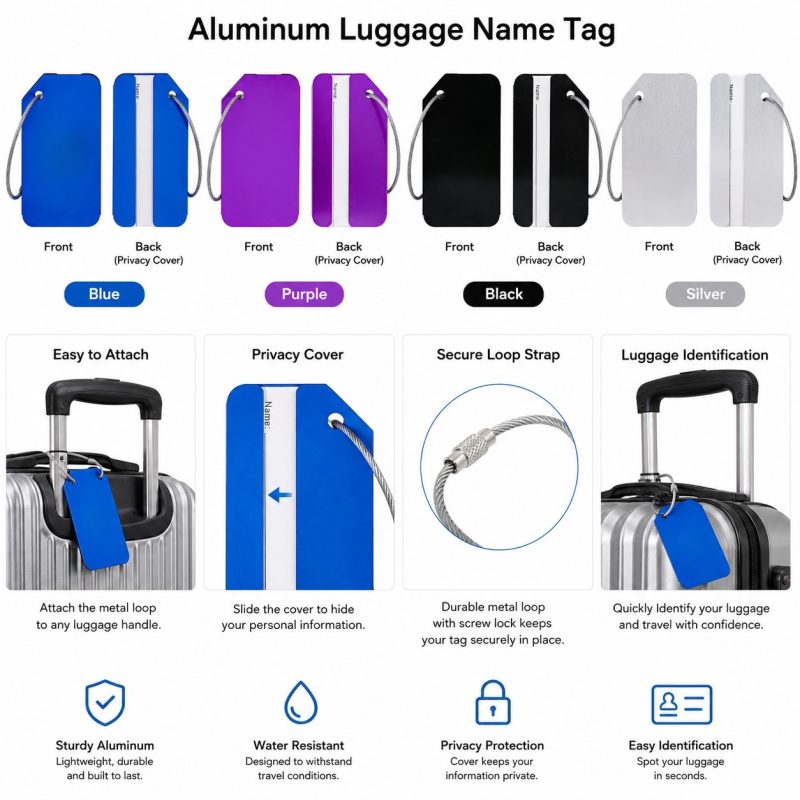 Portable Aluminum Name Tag For Travel - 3