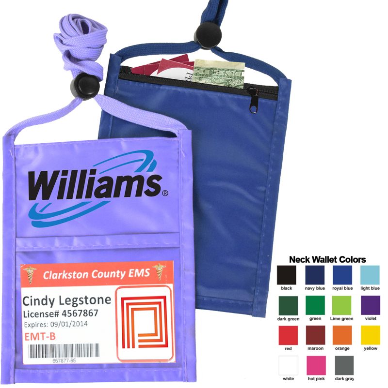 Purple One Pocket Event Neck Wallet w/Printed 3/8" Lanyard