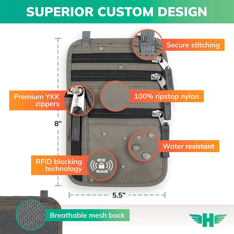 RFID Blocking Passport Holder Neck Wallet - 8