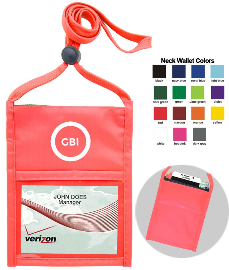 Red One Pocket Event Neck Wallet w/Printed 3/8" Lanyard