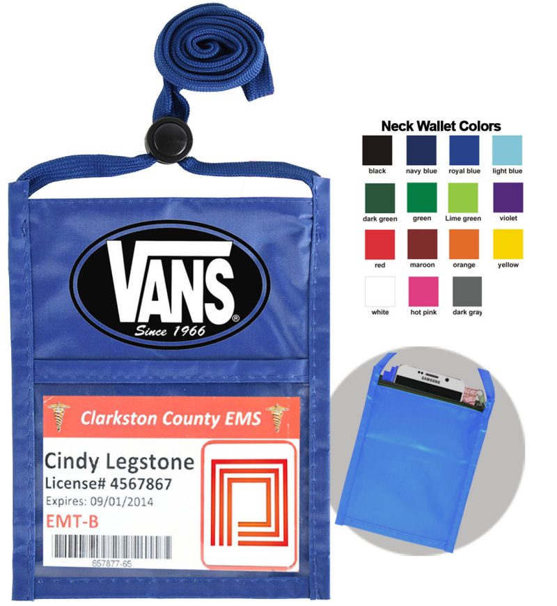 Royal Blue One Pocket Event Neck Wallet w/Printed 3/8" Lanyard