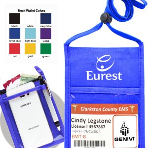 Royal Blue Polyester Neck Wallet w/ a Lanyard