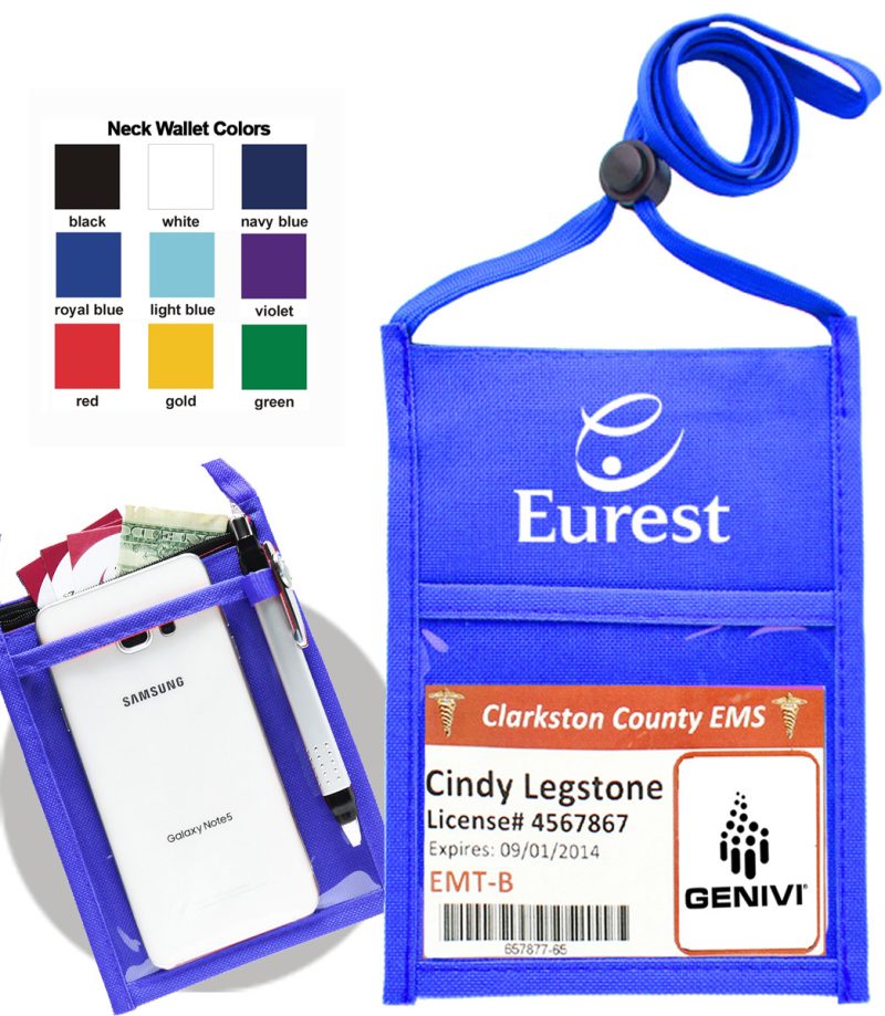 Royal Blue Polyester Neck Wallet w/ a Lanyard