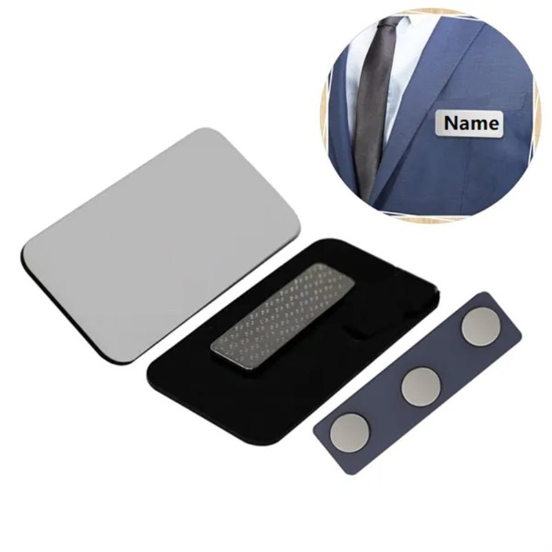 Stainless Steel Name Tag with 3 Magnets - 1