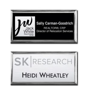 The Athena Executive full color metal name badge 1 1/2" X 3"