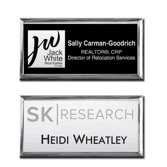 The Athena Executive full color metal name badge 1 1/2" X 3"