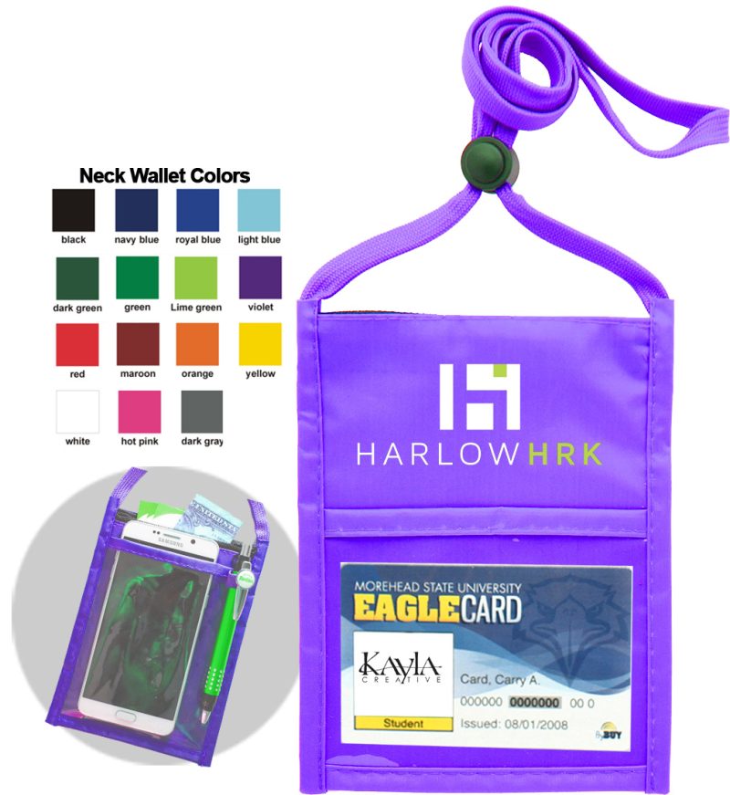 Violet Purple Zipper Neck Wallet w/Printed Lanyard