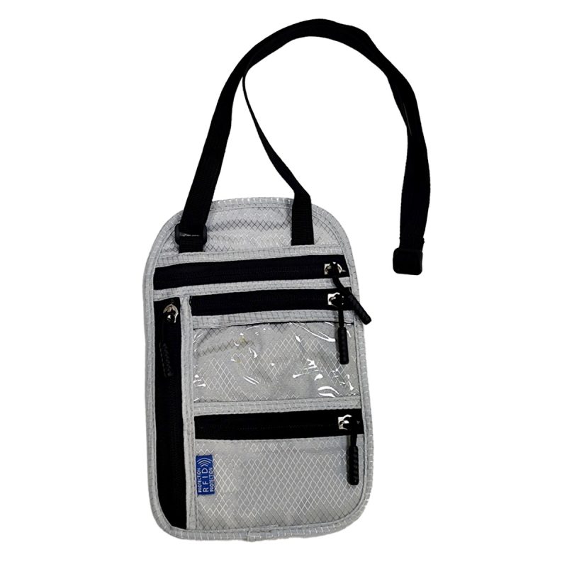 Waterproof Diamond Grid PU Neck Wallet with Multi Zipper Pockets - 1