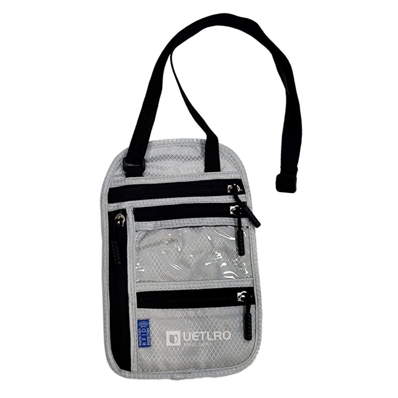 Waterproof Diamond Grid PU Neck Wallet with Screen Print logo - 1