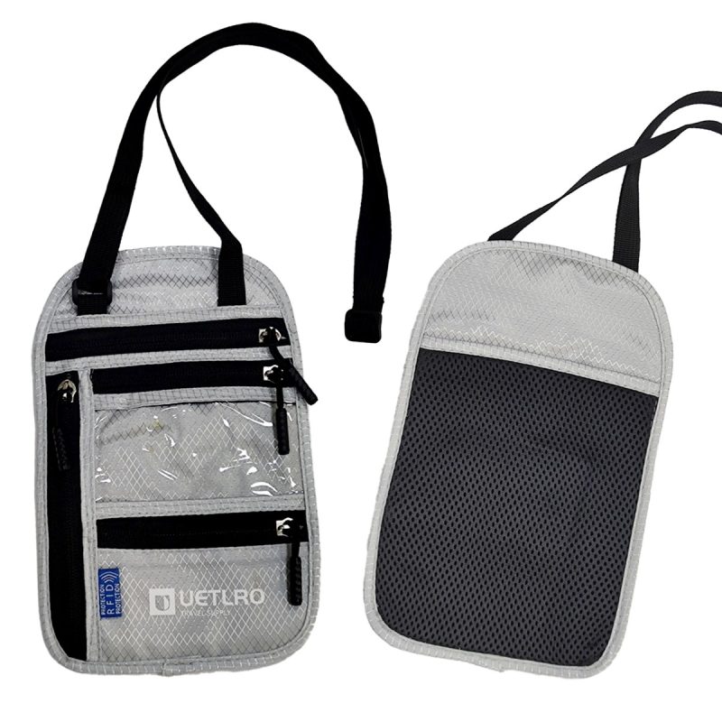 Waterproof Diamond Grid PU Neck Wallet with Screen Print logo