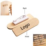 Wooden Name Tag Custom Engraved Logo Pin Back Badge